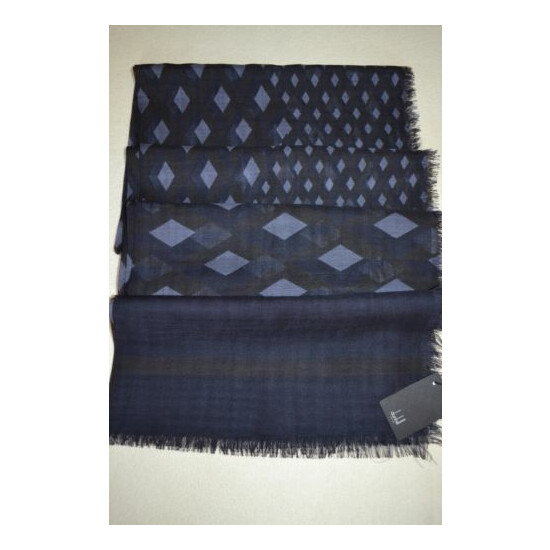 DUNHILL Wool Engine Turn Patchwork Scarf Blue Mens Brand New image {1}