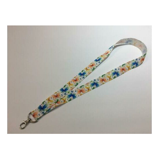 White with Pretty Blue and Orange Butterflies ID Lanyard with Lobster Claw Clasp image {3}