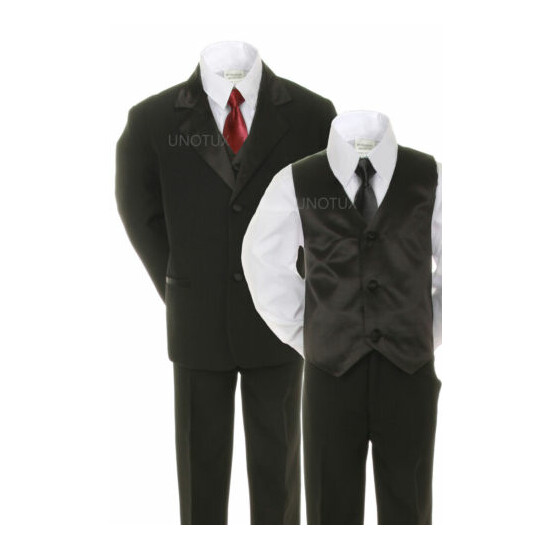 Baby Toddler Kid Formal Wedding 6pc Tuxedo Black Boy Suit + Tie 14 Color sz S-20 image {2}