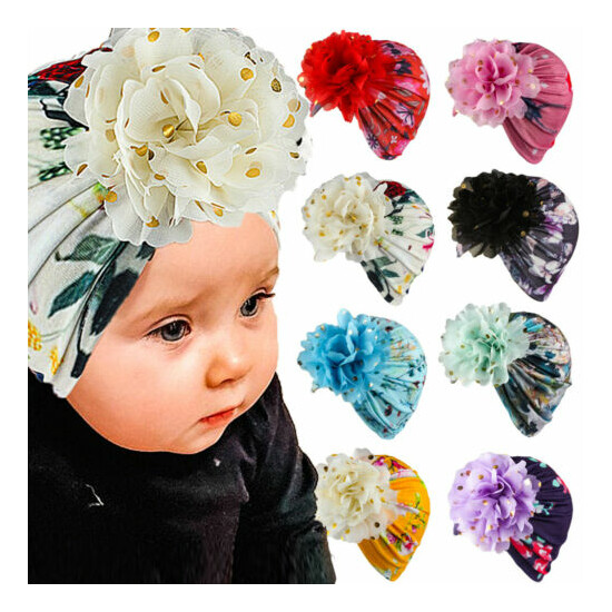 Newborn Baby Floral Hat Cap Beanie Bow Headband Hair Band Headwear Accessories image {1}