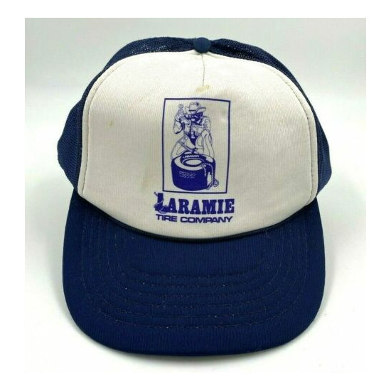 VTG Laramie Tire Company Mesh Snapback Trucker Hat Cap USA Thumb {1}