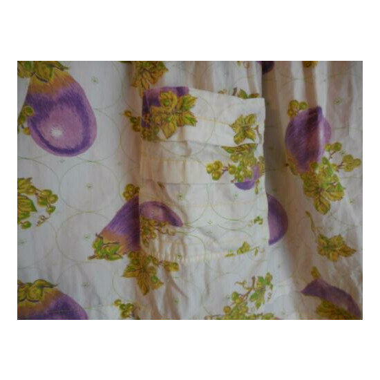 Vintage cotton apron with eggplant print adorable Yellow Purple Chartreause image {3}