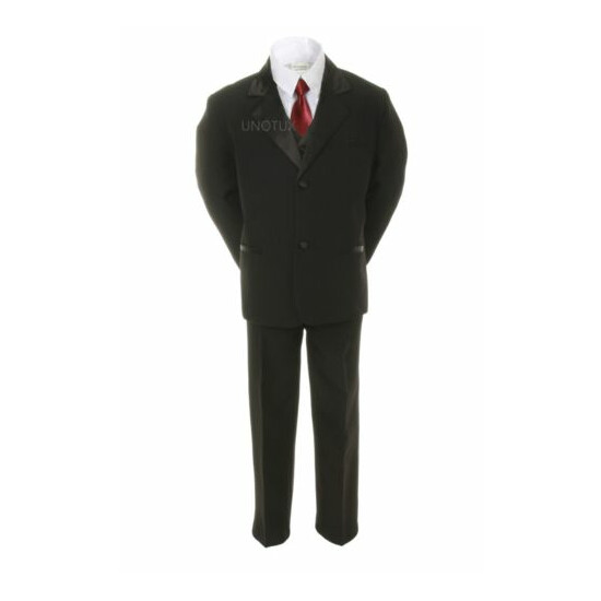 6pc Baby Toddler Boys Formal Wedding Black Suit Tuxedo + Extra Color Necktie S-7 image {6}