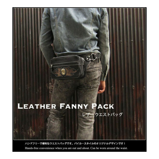Genuine Leather Fanny Pack Waist Bag Hip bag Black Mens image {3}