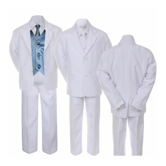 7pc Boy Baby Kid Teen Formal Wedding White Suit Tuxedo Extra Vest Necktie sz S-7 image {3}