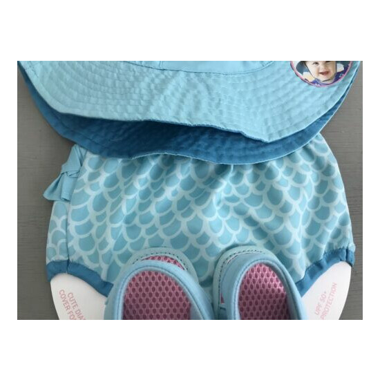  NWT MERMAID GIRL Rising Star Blue Sun Hat, Diaper Cover, Water Shoes 0-12 Month image {4}