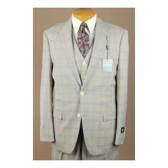 52L STEVE HARVEY 3 Piece Tan Check Suit - 52 Long Men's Suits - S50a image {2}