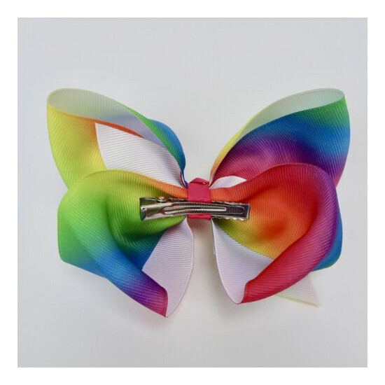 Girls Rainbow 5” Large Hair Bow Clip image {2}