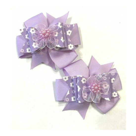 Beautiful Lavender Flowers Inspired Set of Pig Tail hair bows. image {1}