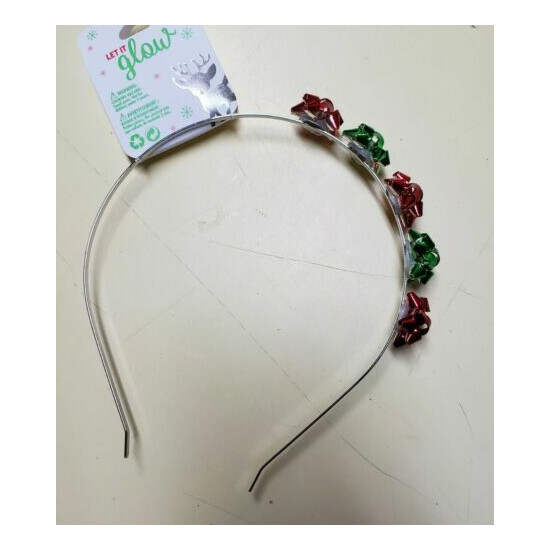 Claire's Red/Green Christmas Gift Bows Metal Headband One Size image {2}