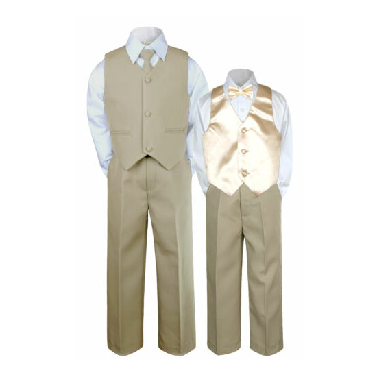 6pc Khaki Formal Baby Boy Toddler Vest Tie Suit + Color Vest Set for Selection image {4}