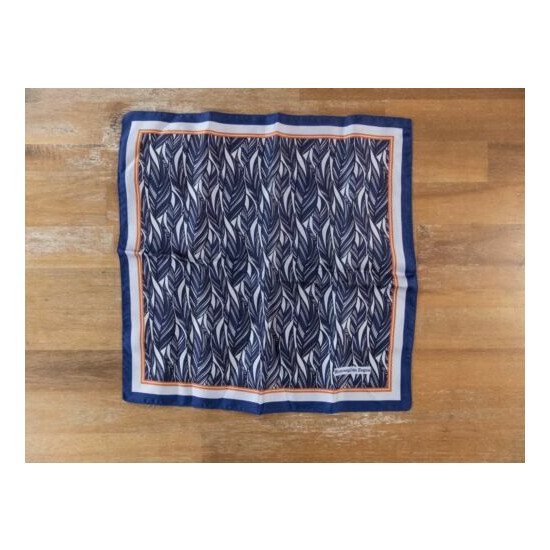 ERMENEGILDO ZEGNA blue leaf motif silk pocket square authentic image {1}