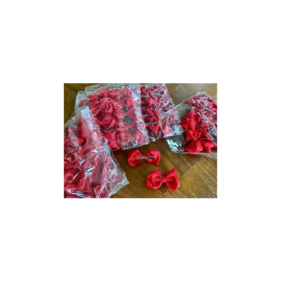 Lot of 12 ~ SMALL 2.75 Inch Baby, Toddler Girls Red Hair Bows w/ Alligator Clip image {1}