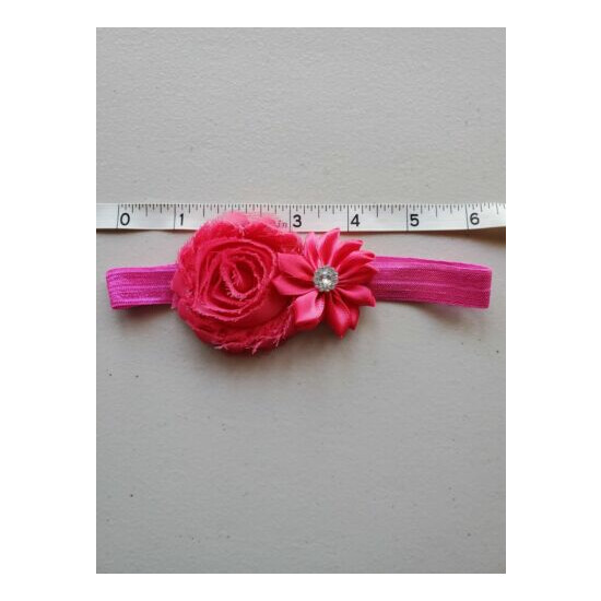 Baby Floral Elastic Headband Christmas/Holiday Flowers Rhinestone Adorable Pink image {3}