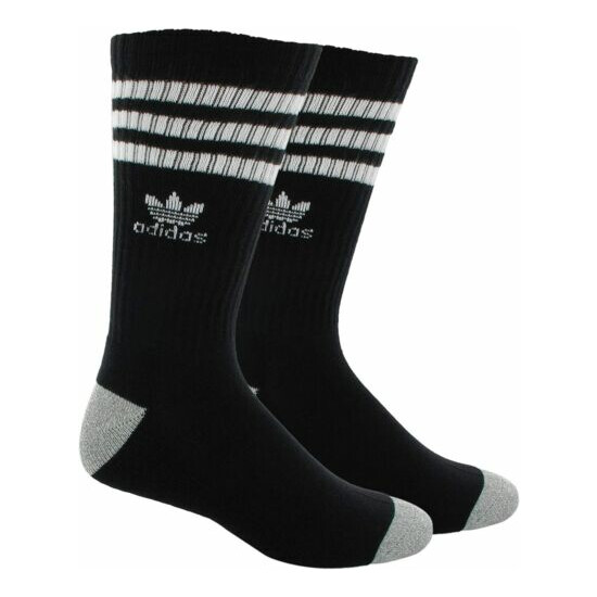 ADIDAS Striped Trefoil Roller Crew Socks One Size (6-12) Black White image {1}