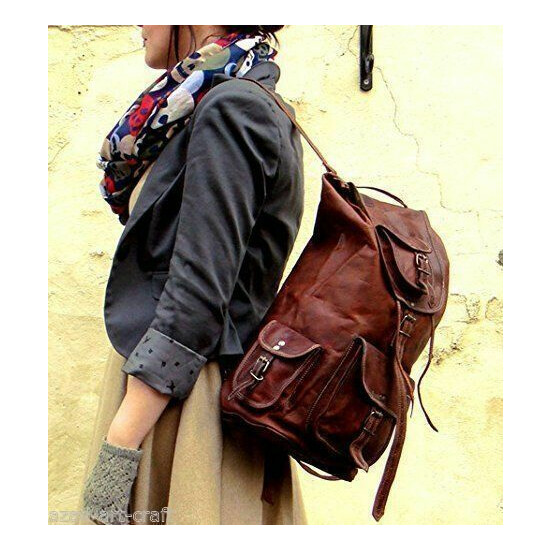 Men's Vintage Leather New Backpack Laptop Travel Shoulder Rucksack Bag image {1}