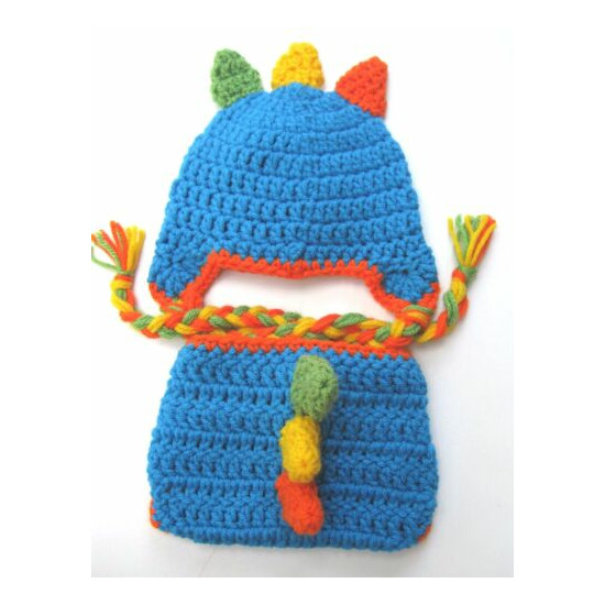 BABY HAT BLUE MONSTER DIAPER SET CROCHET knit infant toddler beanie photo prop image {4}