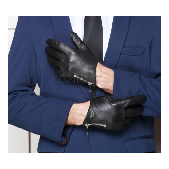 KIMOBAA Man Side Zipper Whole Piece Of Real Italy Leather Short Gloves Black Thumb {6}