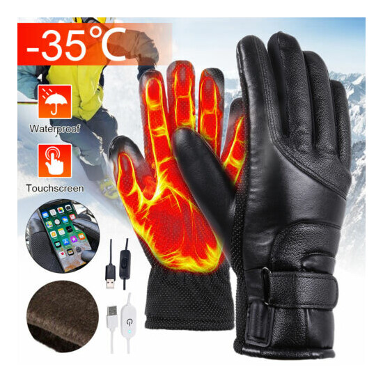 Electric USB Heated Gloves Warmer Hand Outdoor Motorcycle Mittens Winter US Thumb {2}
