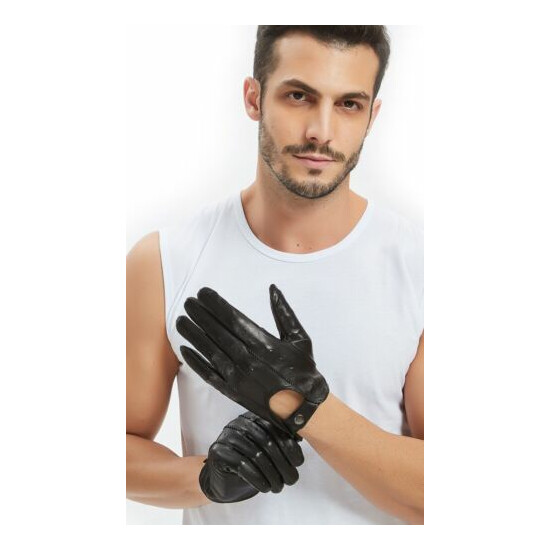 Kimobaa Men Whole Piece Real Italy Top Leather Unlined Motor Driving Gloves Thumb {4}