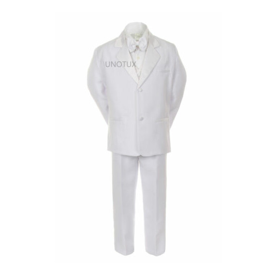 Baby Boy Formal Wedding Party 7PC White Tuxedo Suit Color Pick Vest Bow Tie S-7 image {2}