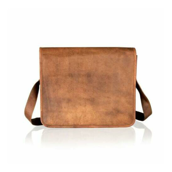 16"Men's Soft Genuine Vintage Leather Satchel Messenger Laptop Bag Free Shipping image {3}