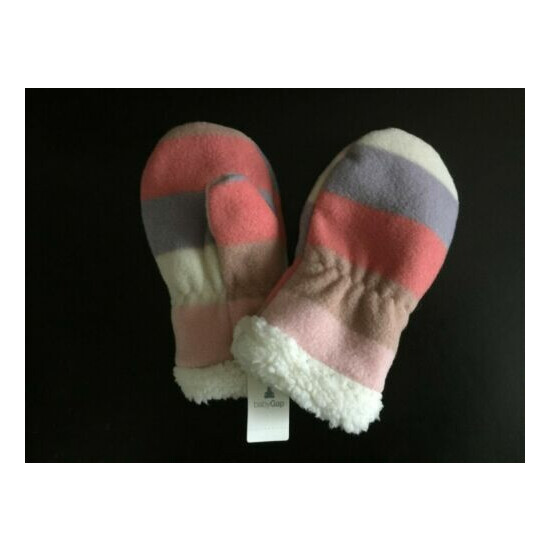NWT Baby GAP Pink Stripes Pro Fleece Sparkle Mittens Gloves NEW XS 12-24 mos 2 3 image {1}