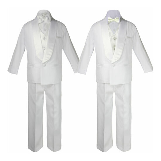 Boy White Shawl Lapel Party Suit Tuxedo to Choose Ivory Satin Bow Necktie Vest image {6}