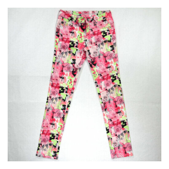 Justice Premium Jeans Girls Sz 14 Pink Floral Print Skinny Stretch Denim image {1}