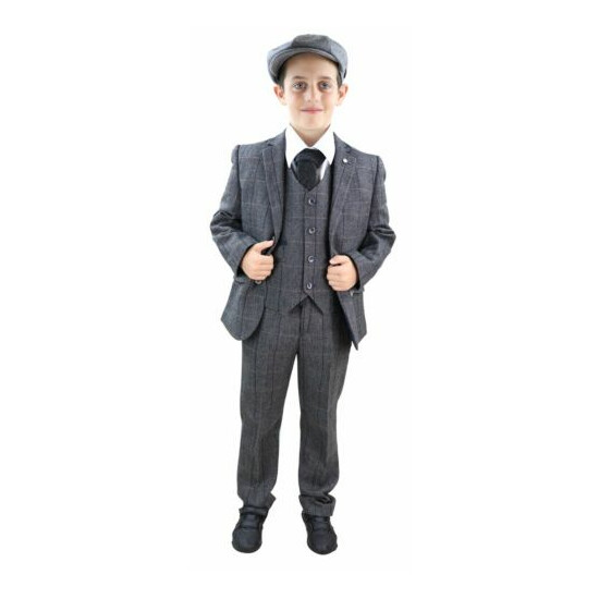 Boys 3 Piece Suit Grey Tweed Check Peaky Blinders Vintage Kids Classic 1920s image {1}