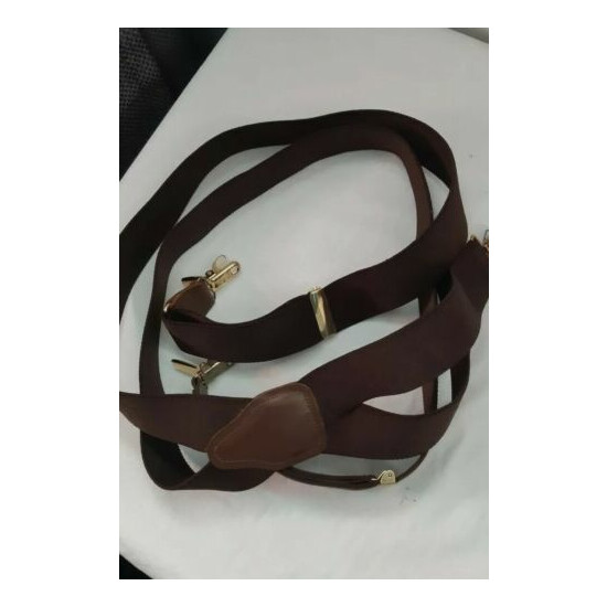 VTG PELICAN USA dark brown solid suspenders brass clips EUC image {1}