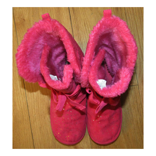 Crazy 8 pink with gold sparkle fur lined faux suede boots girls' 5 image {3}