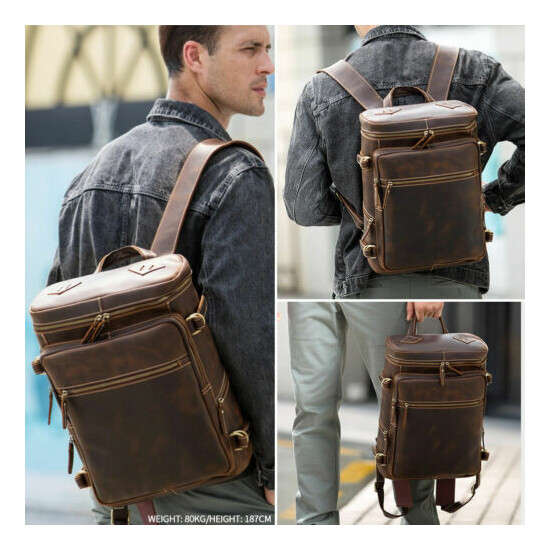 Men Leather Travel Backpack 15" Laptop Daypack Office School Shoulder Bag TOTE image {1}
