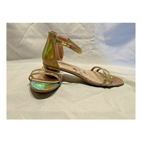 Olive & Edie "Trina" Rose Gold Ankle Strap Open Toe Shoe Sandal Youth 6 image {2}