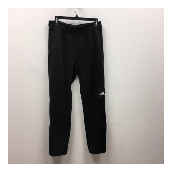 Adidas Mens Track Pants Black Drawstring Pockets Breathable L image {1}