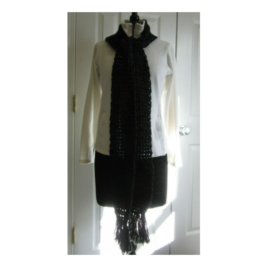 Black Scarf, 104x4.5, Extra Long, Goth, Chunky Handmade Crochet Neckwarmer NWT image {1}