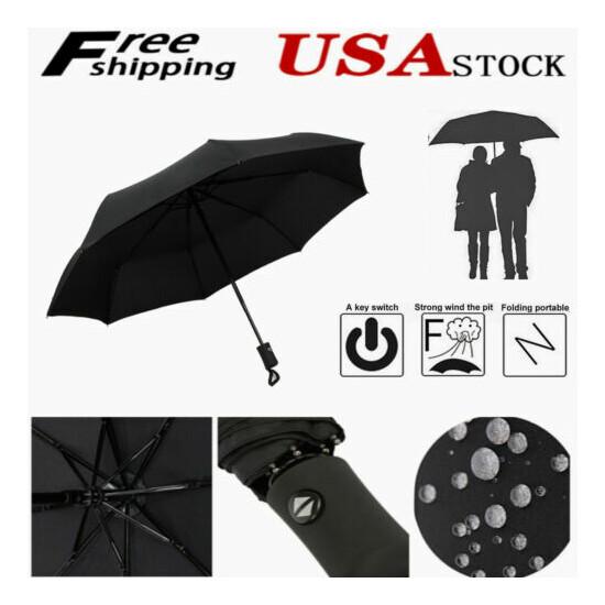 Automatic Umbrella Strong Windproof/Anti-UV Sun 3 Folding Compact Umbrella Black image {1}