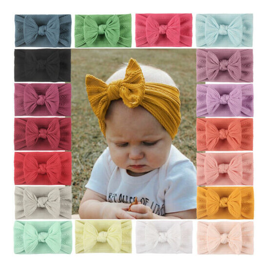 Toddler Girls Baby Turban Solid Headband Hair Band Bow Accessories Headwear image {4}