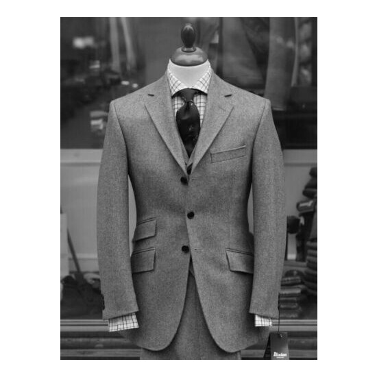 Men's Gray Blue Wool Suits Formal Wedding Groom Best Man Business Tuxedos Suits image {1}