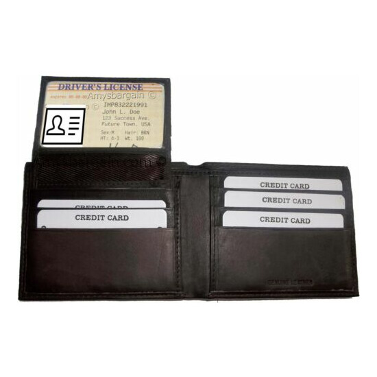 Lot of 3 New Men's Soft Leather Brown billfold Wallet 9 Credit ATM Card 2 ID NWT image {3}