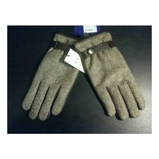 NWT $160 Abraham Moon Sterling Men's Wool Blend Brown Leather Glove Size M image {1}