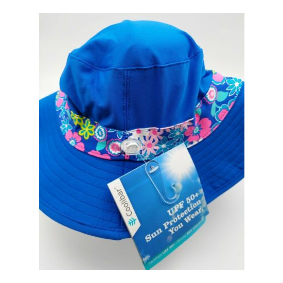 NWT Coolibar Girls Sz S/M Reversible Bucket Hat Blue Floral UPF 50+ Adjustable  image {3}