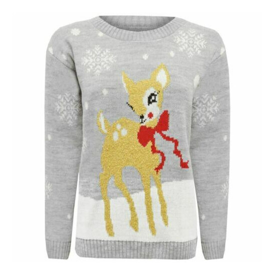New Kids Girls Christmas Baby Deer Bambi Novelty Xmas Knitted Jumper Sweater Top image {4}