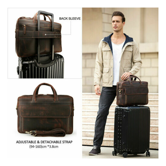 Men Leather Briefcase Business 17" Laptop Bag Handbag Messenger Bag Shoulde Bag image {3}