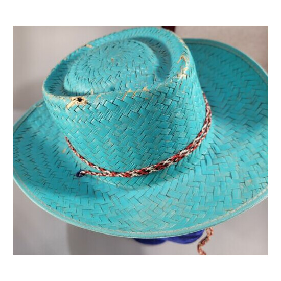 Vintage Infant/ Childs Straw Cowboy Hat Turquoise Color 4Th Of July Sun Hat image {4}