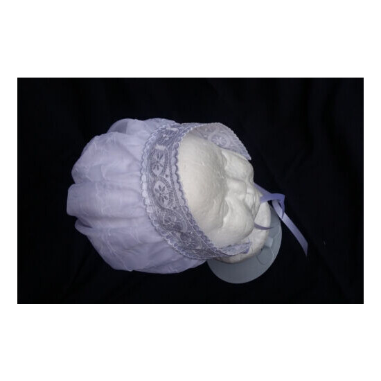 Reborn/Baby Girl White Chiffon Christening/Baptism Bonnet Hat Size 0-24 Month image {4}