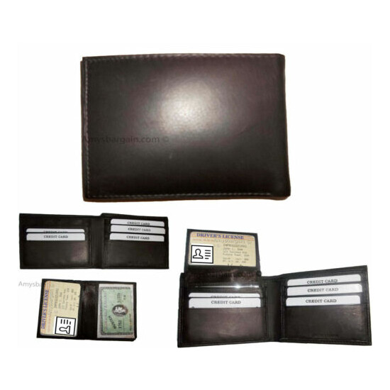 Lot of 3 New Men's Soft Leather Brown billfold Wallet 9 Credit ATM Card 2 ID NWT image {1}