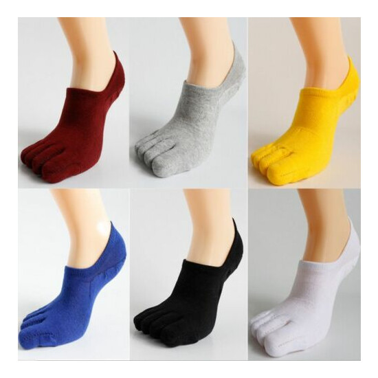 6 Pack Men Combed Cotton Five Finger Toe Socks Sport Ankle No Show Casual Solid image {8}