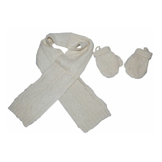 Marie Chantal 100% Cashmere Scarf and Mittens Size Small 6-12 Months NWT Ecru image {4}