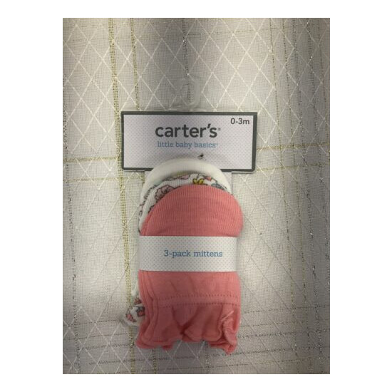 Carter's 3 Pair No Scratch Mittens 0 3 Months Gloves Baby Girl Pink Flowers  image {1}